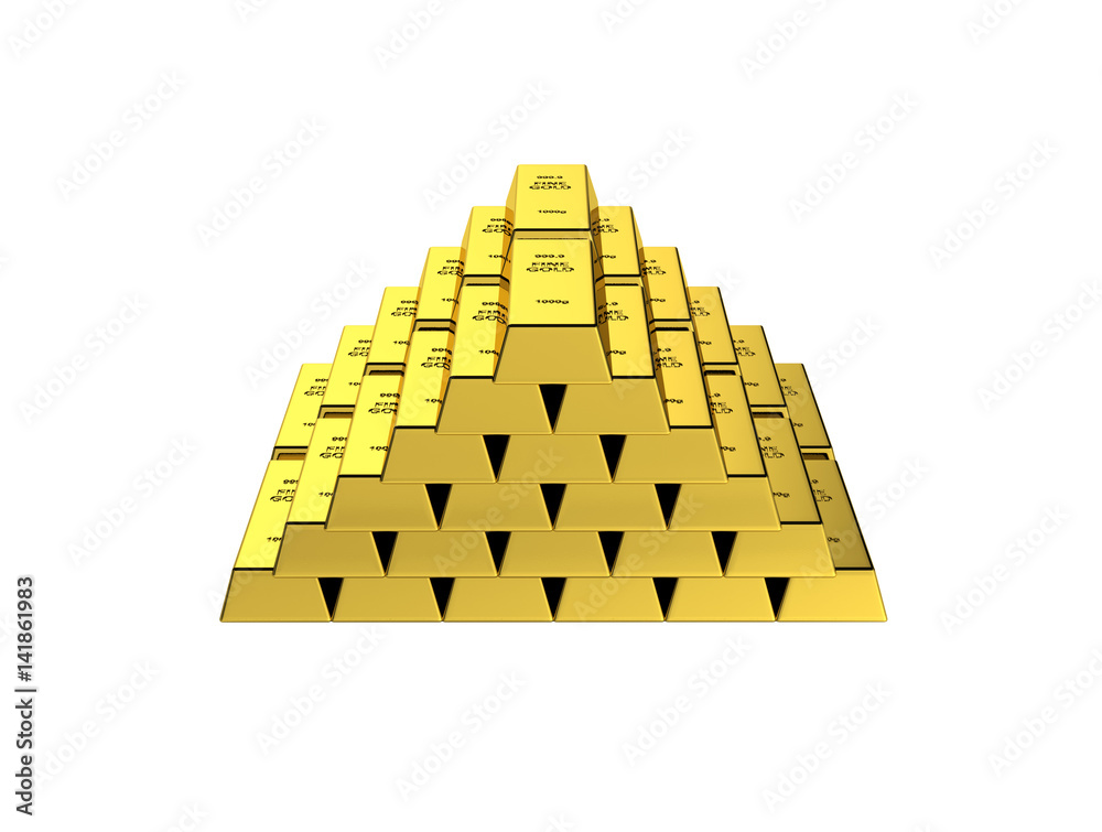 Gold bars in a pyramid without shadow on white background 3d Gold bars in a pyramid without shadow on white background 3d