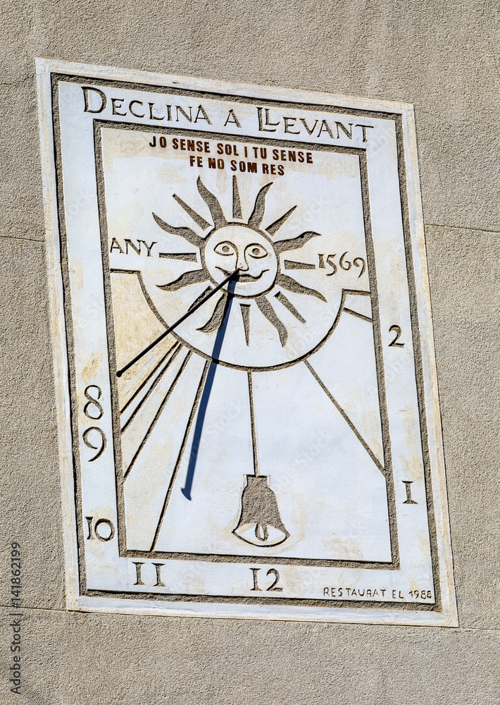 Sun clock in Premia de D alt, Barcelona Spain - obrazy, fototapety, plakaty 