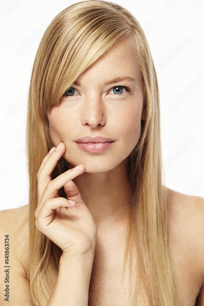 Stunning blue eyed blond woman, portrait