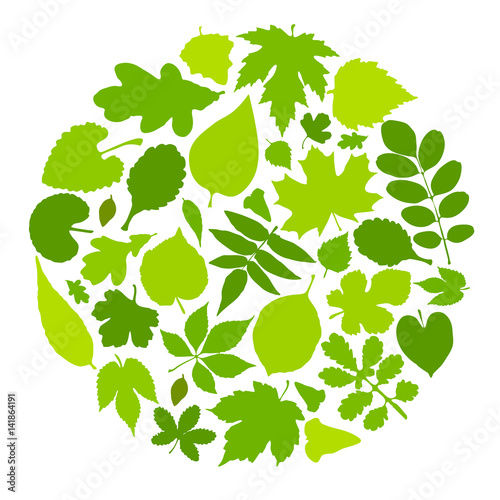 Vector Numbers of green leaves. Design template sign. Figures consisting of floral elements.