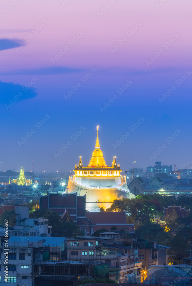 Golden mountain or Wat sraket  which is landmark in Bangkok, Thailand.
