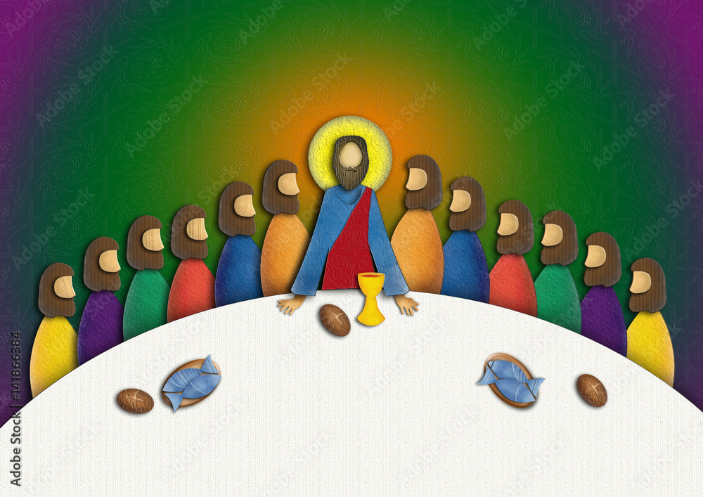 Last supper of Jesus Christ with apostles. Modern textured abstract digital  illustration. Stock Illustration | Adobe Stock