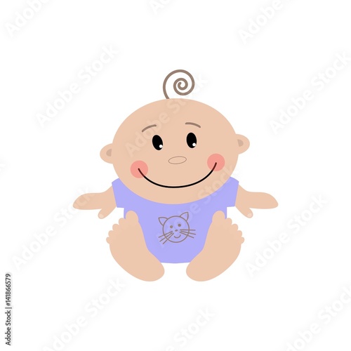 Baby boy illustration. Little boy is sitting on a white background. Raster illustration