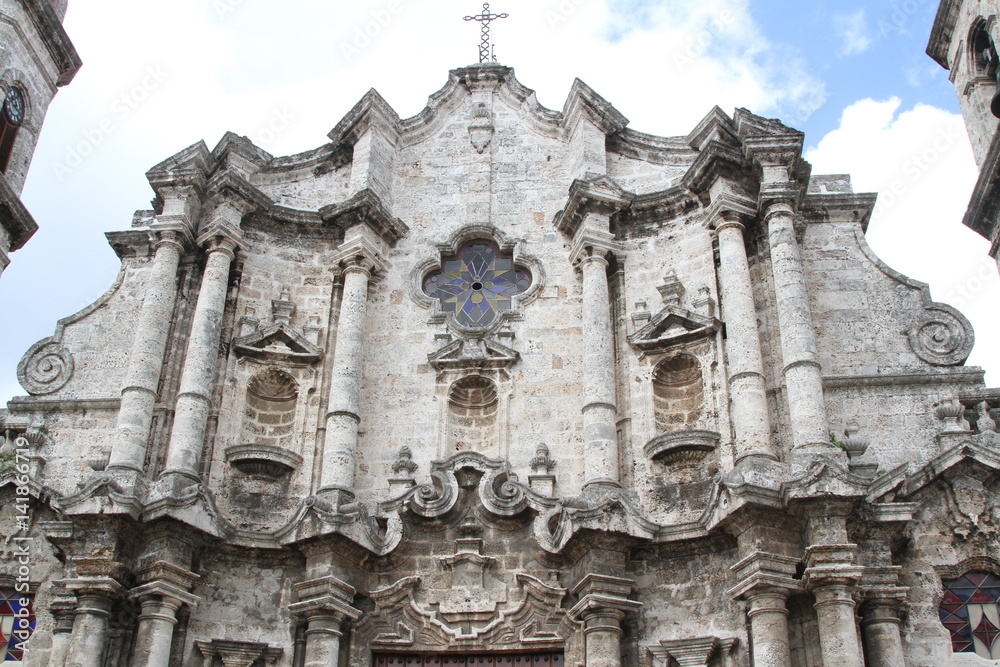 HAVANA, CUBA - January 1, 2014: San Cristobal Cathedral ,Roman catholic religion is very strong all over Cuba