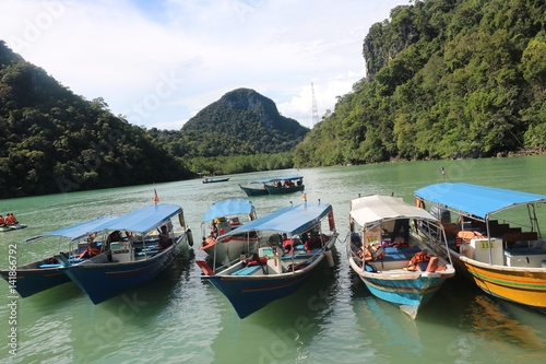 Boats are parked at river bank Langkawi(Malaysia)