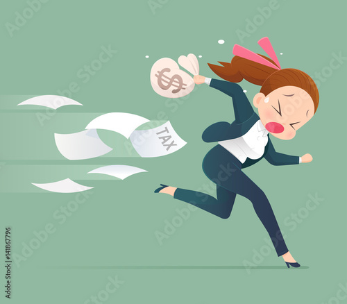 Businessman running away from tax,  Business concept illustration.