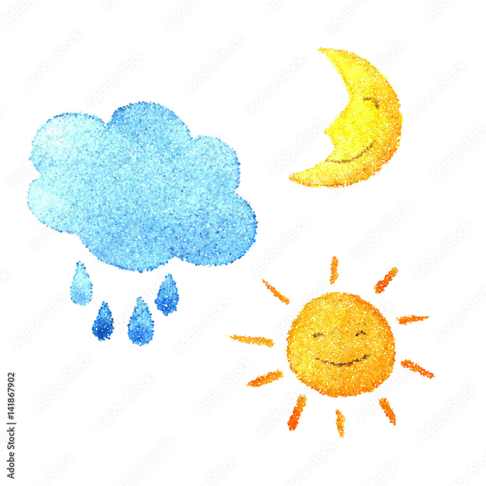 Illustration of dotted cloud, sun and moon