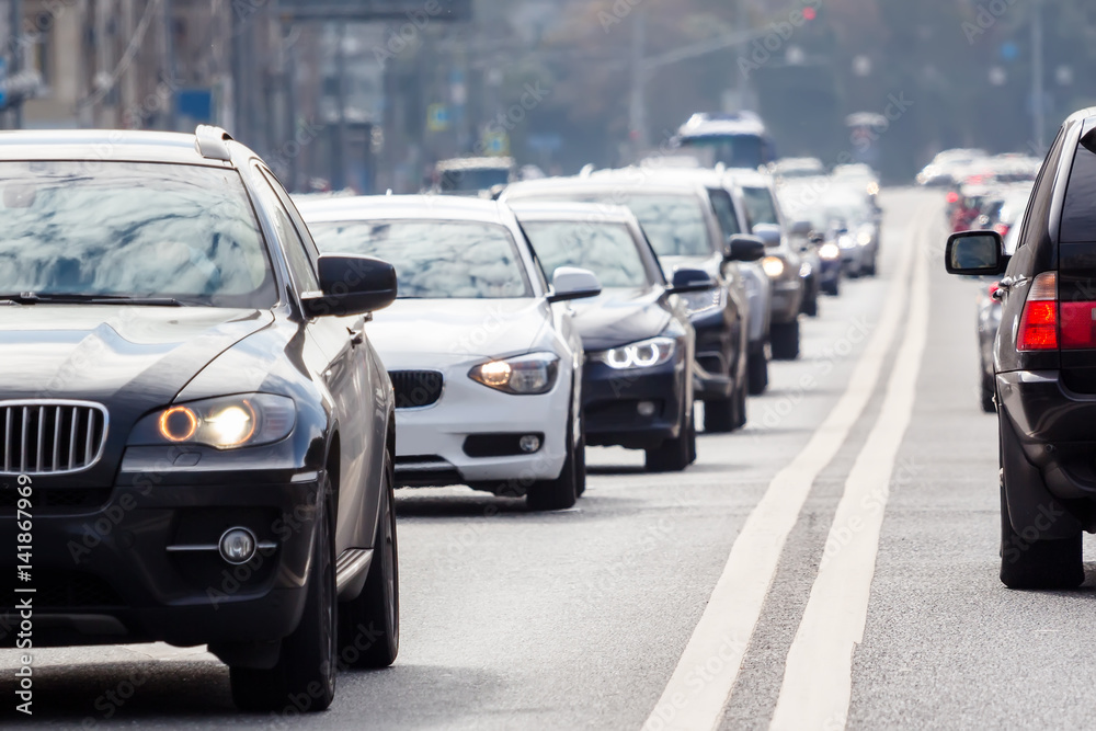 Traffic on the road, close-up view