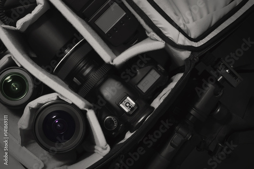 Camera DSLR in bag for work