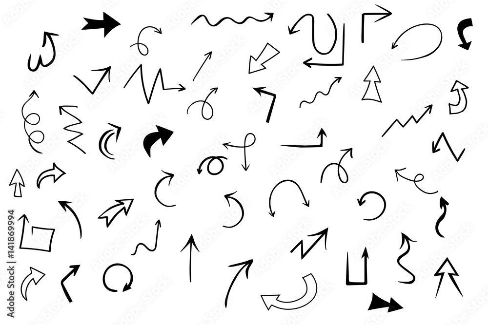 Isolated vector hand drawn arrows set on a white background Isolated vector hand drawn arrows set on a white background