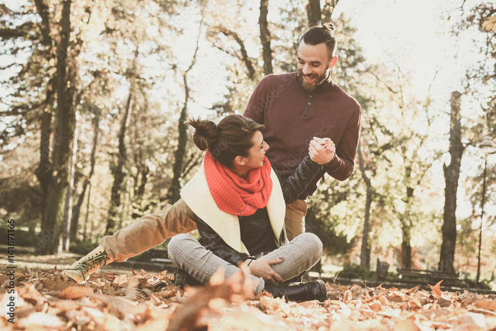 Couple in love in the park. Couple in love in the park.