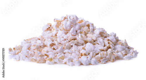 Fotografie popped rice isolated on white background.