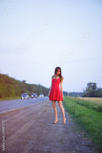 beautiful woman on the road