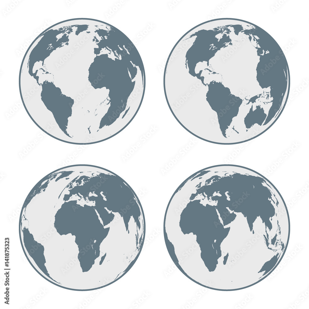 Set of globes of gray color, Set of globe icons
