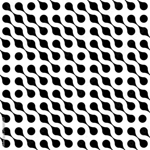 Abstract background of black connected dots in diagonal arrangement on white background. Molecule theme wallpaper. Seamless pattern vector illustration.