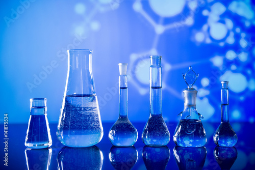 Lab theme. Science and medical background. Laboratory glassware. © Aerial Mike