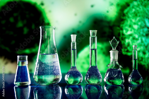 Lab theme. Science and medical background. Laboratory glassware.