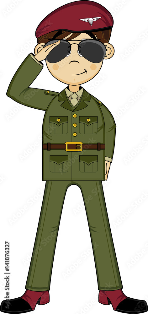 Cartoon British Army Red Beret Saluting Stock Vector | Adobe Stock