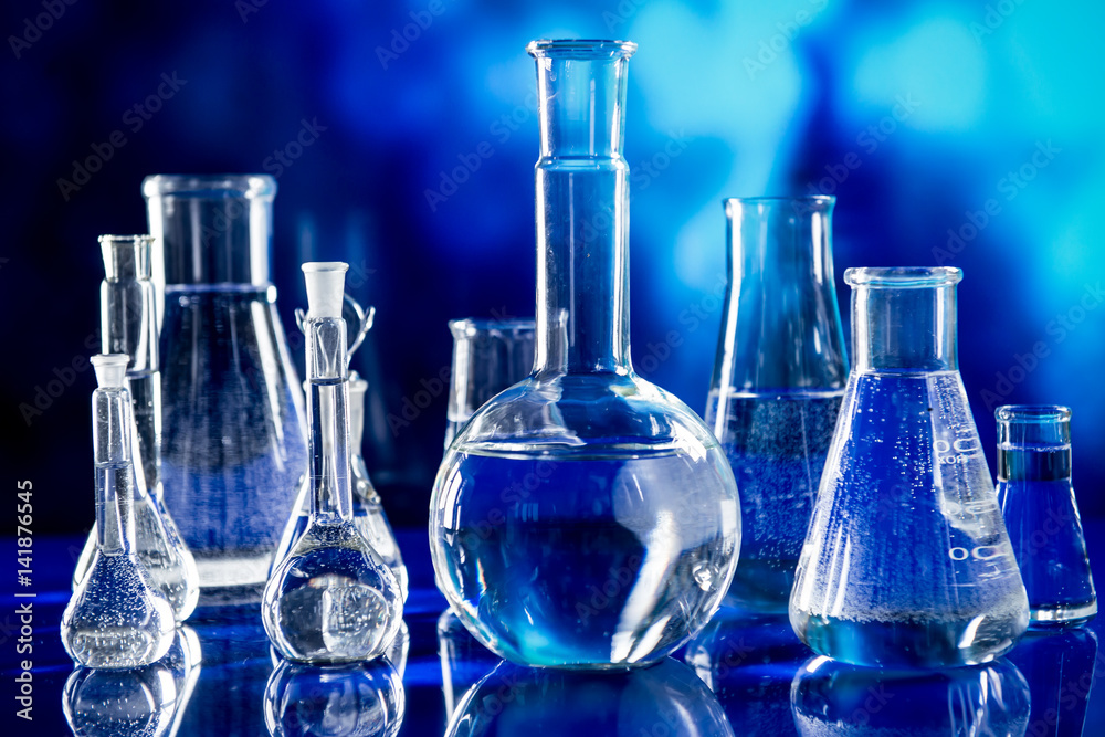 Lab theme. Science and medical background. Laboratory glassware.