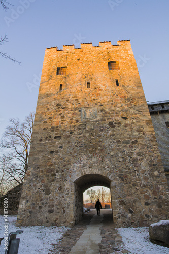 Latvia. Sigulda. The Crusader Castle. Courtyard. The fortress wall. The main gate.