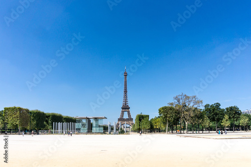 PARIS, FRANCE - August 15, 2016 : Eiffel Tower, nickname La dame de fer, the iron lady, The tower has become the most prominent symbol of Paris. Paris, France