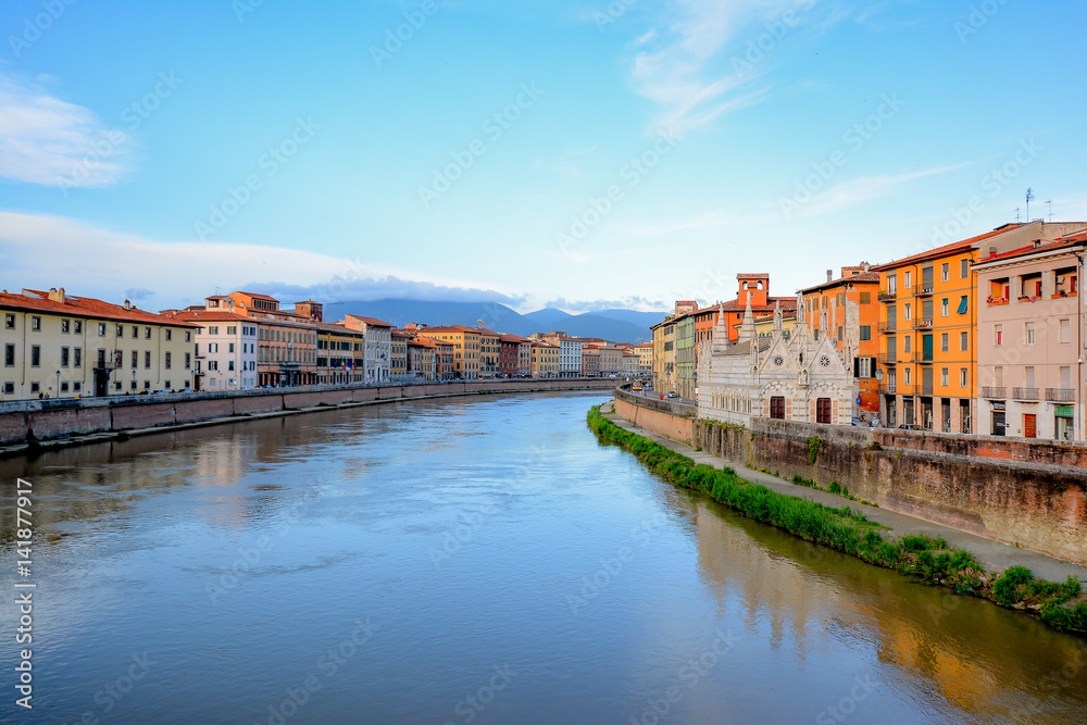 panorama of the city of Pisa in Tuscany with the leaning tower and the square