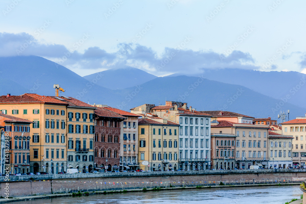 Fototapeta premium panorama of the city of Pisa in Tuscany with the leaning tower and the square