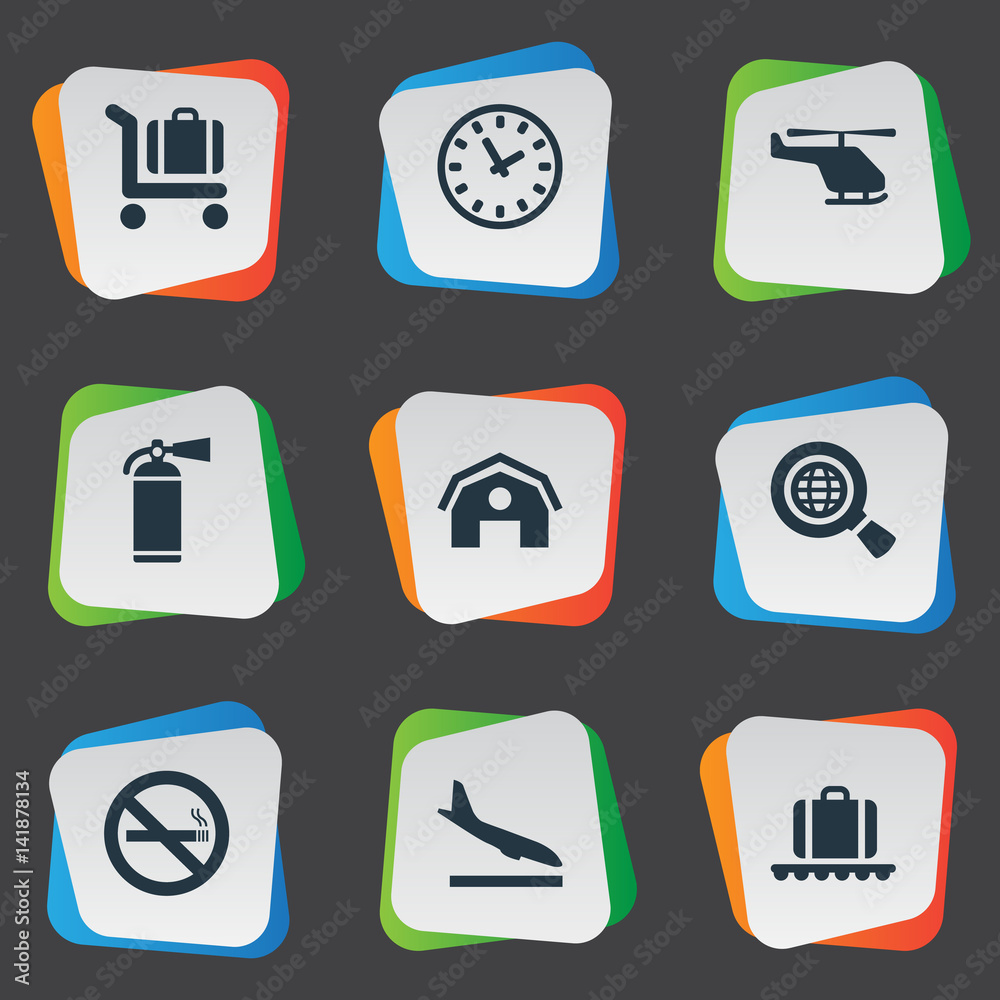 Vector Illustration Set Of Simple Airport Icons. Elements Air Transport