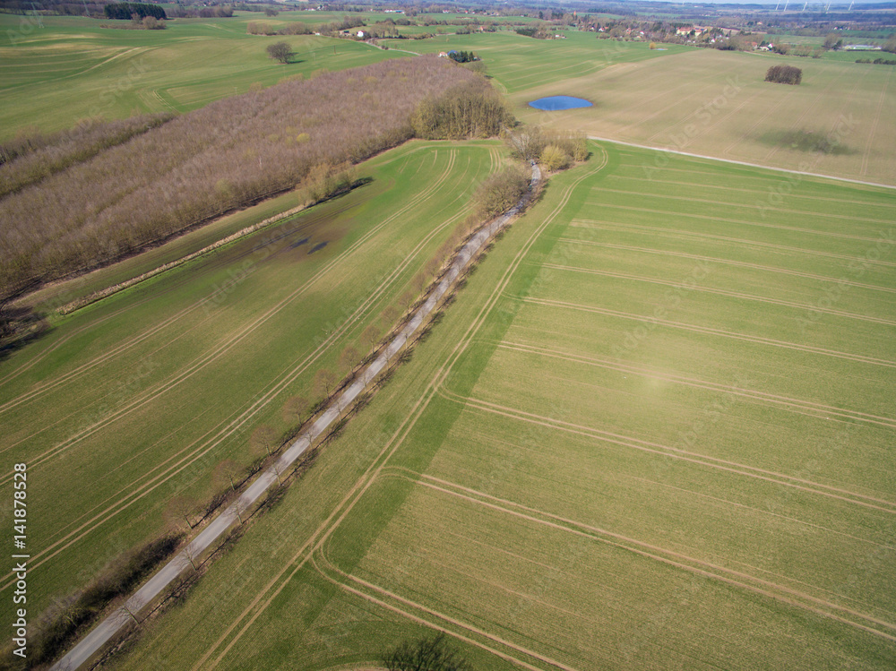 aerial view of Country road and agricultural fields  in germany