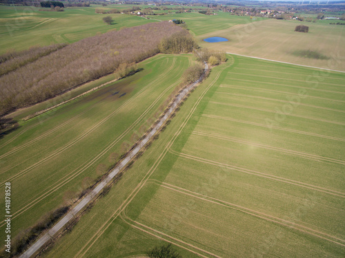 aerial view of Country road and agricultural fields in germany