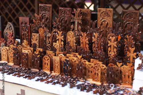 Armenian khachkars handmade in Yerevan market