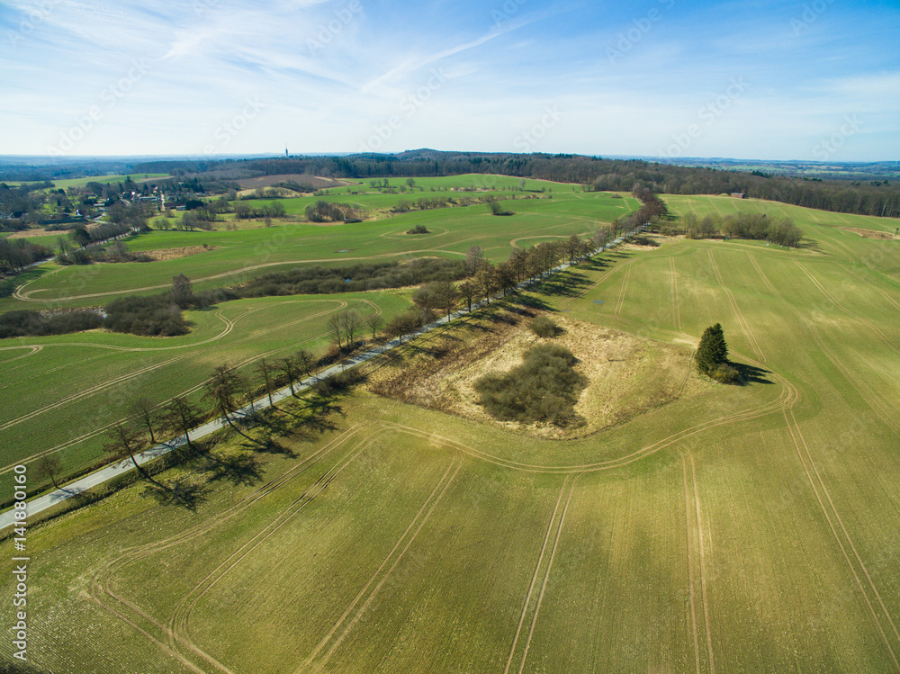 aerial view of Country road and agricultural fields  in germany