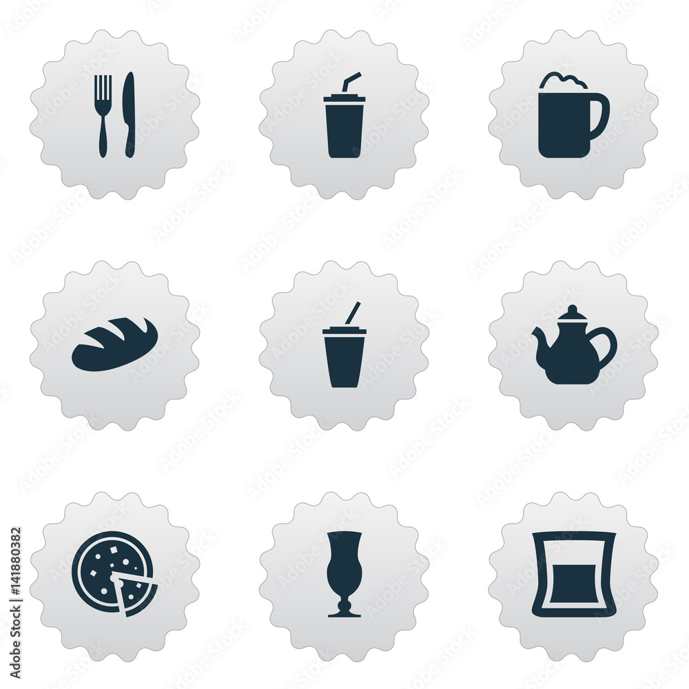 Vector Illustration Set Of Simple Food Icons. Elements Kettle