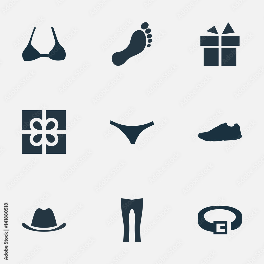 Vector Illustration Set Of Simple Clothes Icons. Elements Lingerie, Strap, Barefoot And Other