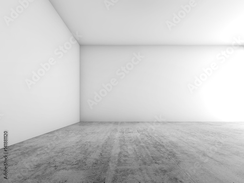 3d render  white walls and concrete floor