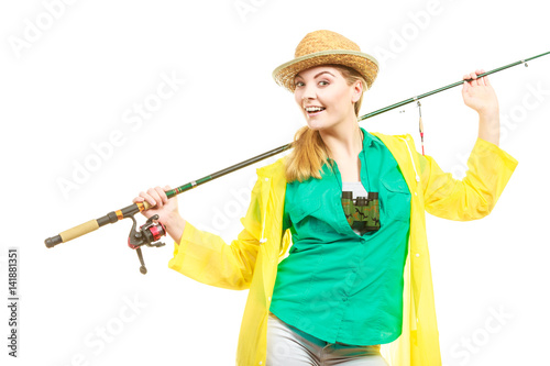 Woman with fishing rod, spinning equipment © Voyagerix