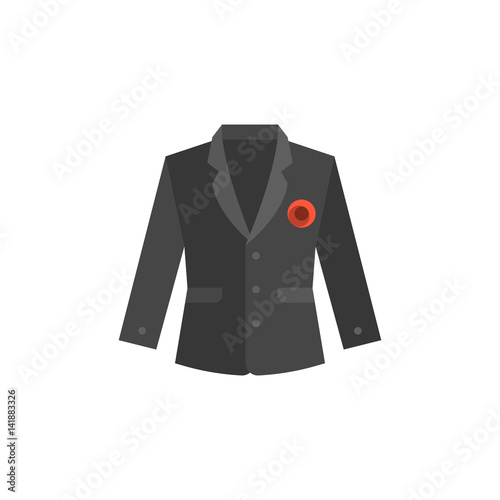 Suit for male with broach pin, flat design vector
