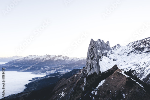 View of mountain range besides river