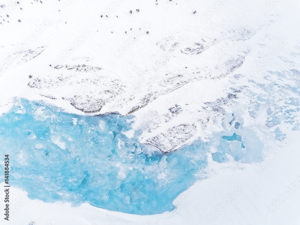 Frozen icy landscape, drone view Frozen icy landscape, drone view