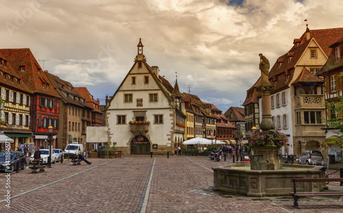 Marketplace in Obernai village, Alsace, France photo
