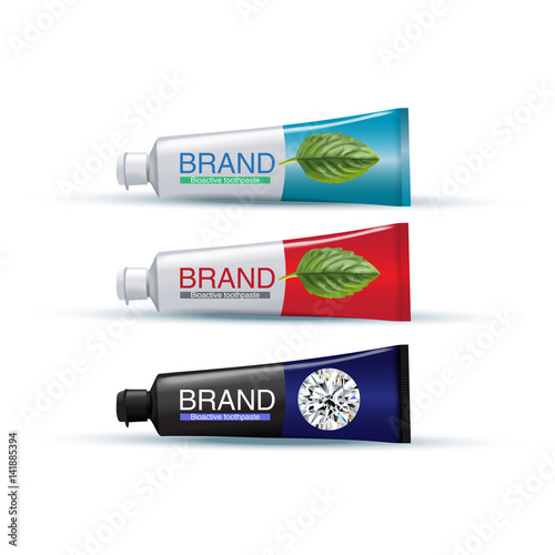 Tube of toothpaste in different colors.