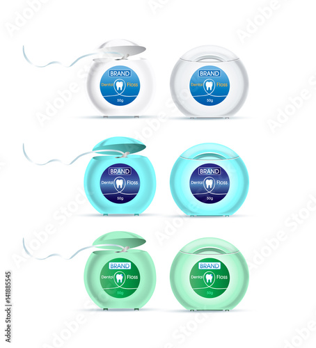 Dental floss in different colors of containers.