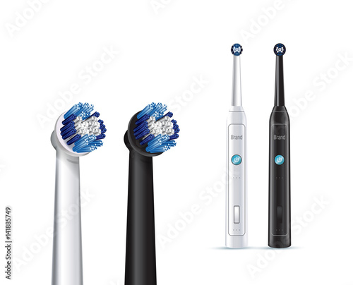 Electric toothbrush. Vector illustration of realistic brush and whole electric toothbrushes