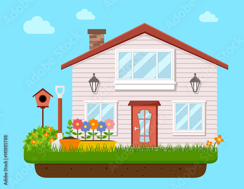 house backyard with garden flower
