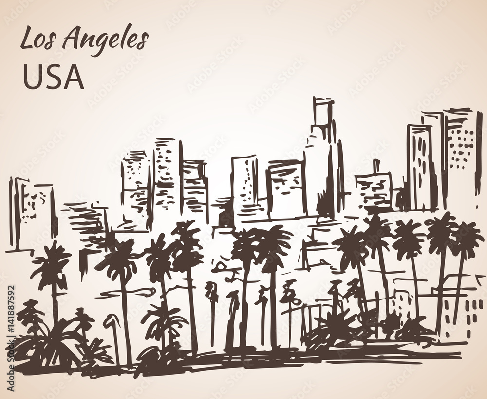 Fototapeta premium Los Angeles cityscape sketch.