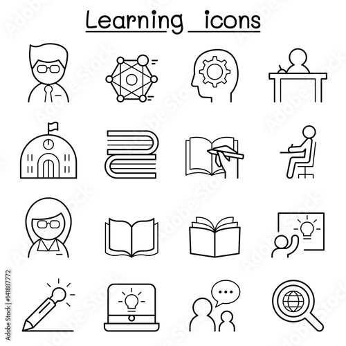 Learning & Education icon set in thin line style