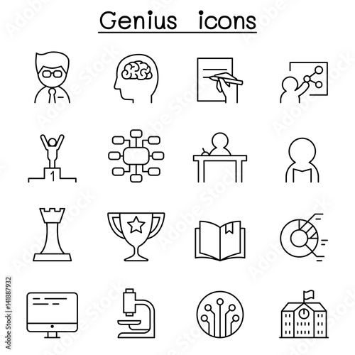 Genius, Smart & Intelligent icon set in thin line style