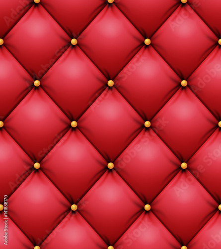 Quilted Pattern Vector. Red Leather Upholstery Background For A Luxury Decoration. Seamless