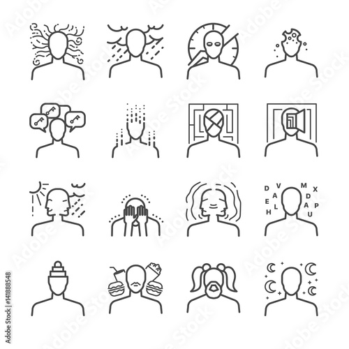 Mental disorders icon set