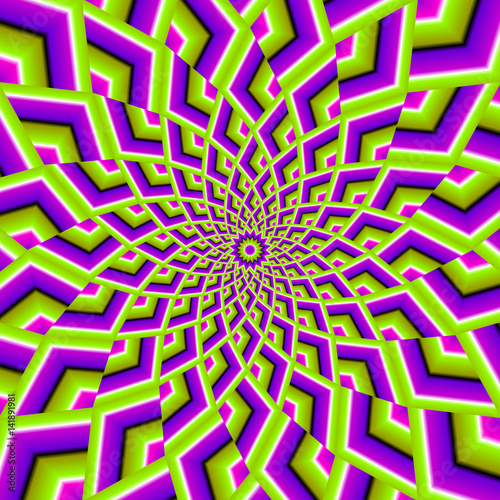 Green and purple background in techno style. Spin illusion.